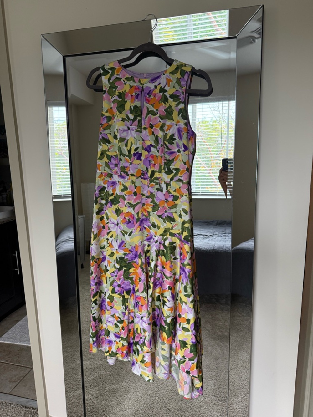 London Times Sleeveless Floral Midi Dress in Purple, Green, Orange